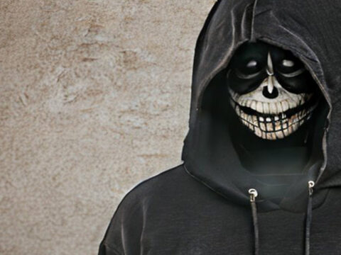 creepy skull face in a hoodie spookyboorhodes