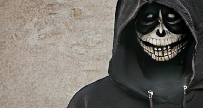 creepy skull face in a hoodie spookyboorhodes