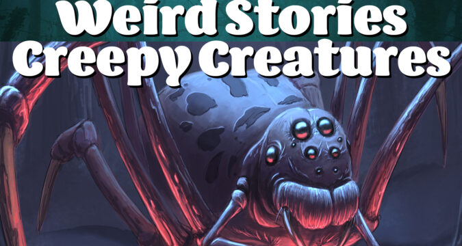 cover picture of a giant cartoonish scary spider for weird stories creepy creatures