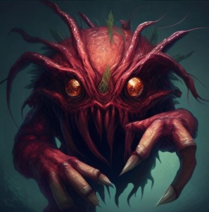 a red demon with sharp claws